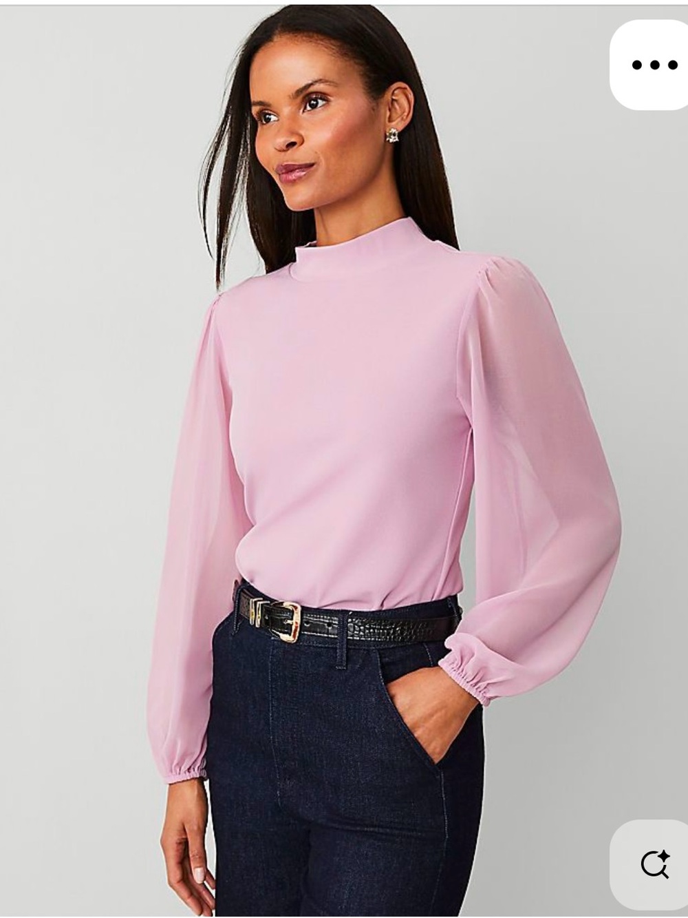 Ann Taylor Mock Neck Chiffon Sleeve Top in Clean Lilac - M